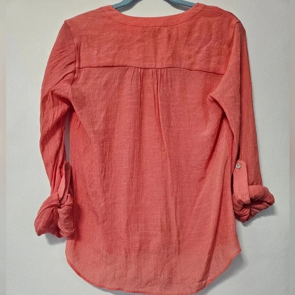 Coral button down blouse with front tie size small by Zac & Rachel - Picture 2 of 6